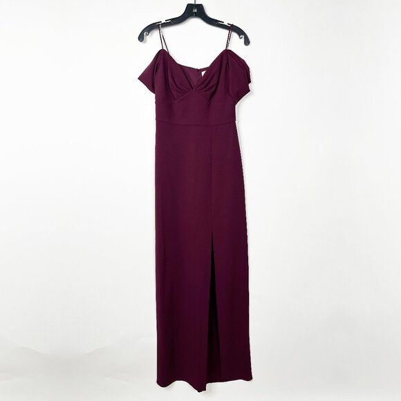 NWT SACHIN + BABI Brittany Gown in Deep Wine Off-Shoulder Crepe Maroon Merlot 14 - Picture 3 of 9